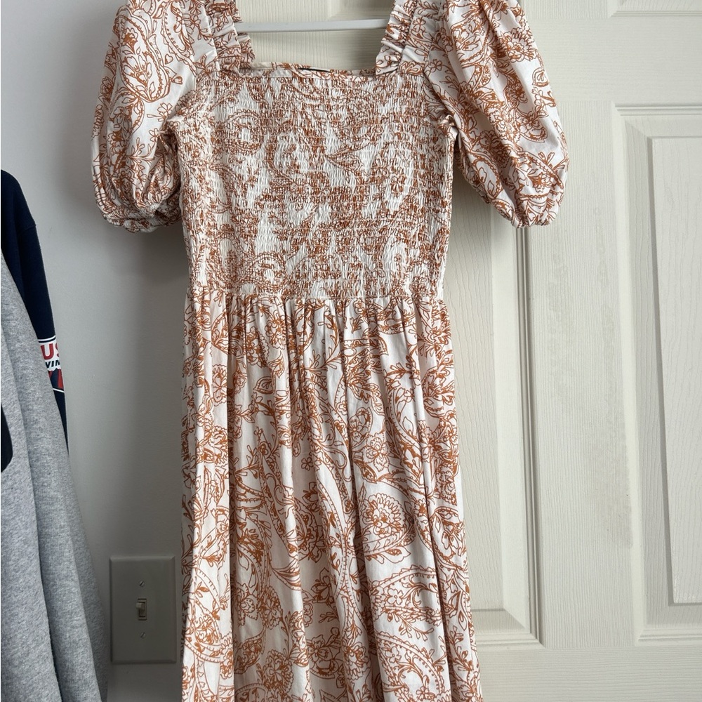 Boho White and Brown Paisley Dress